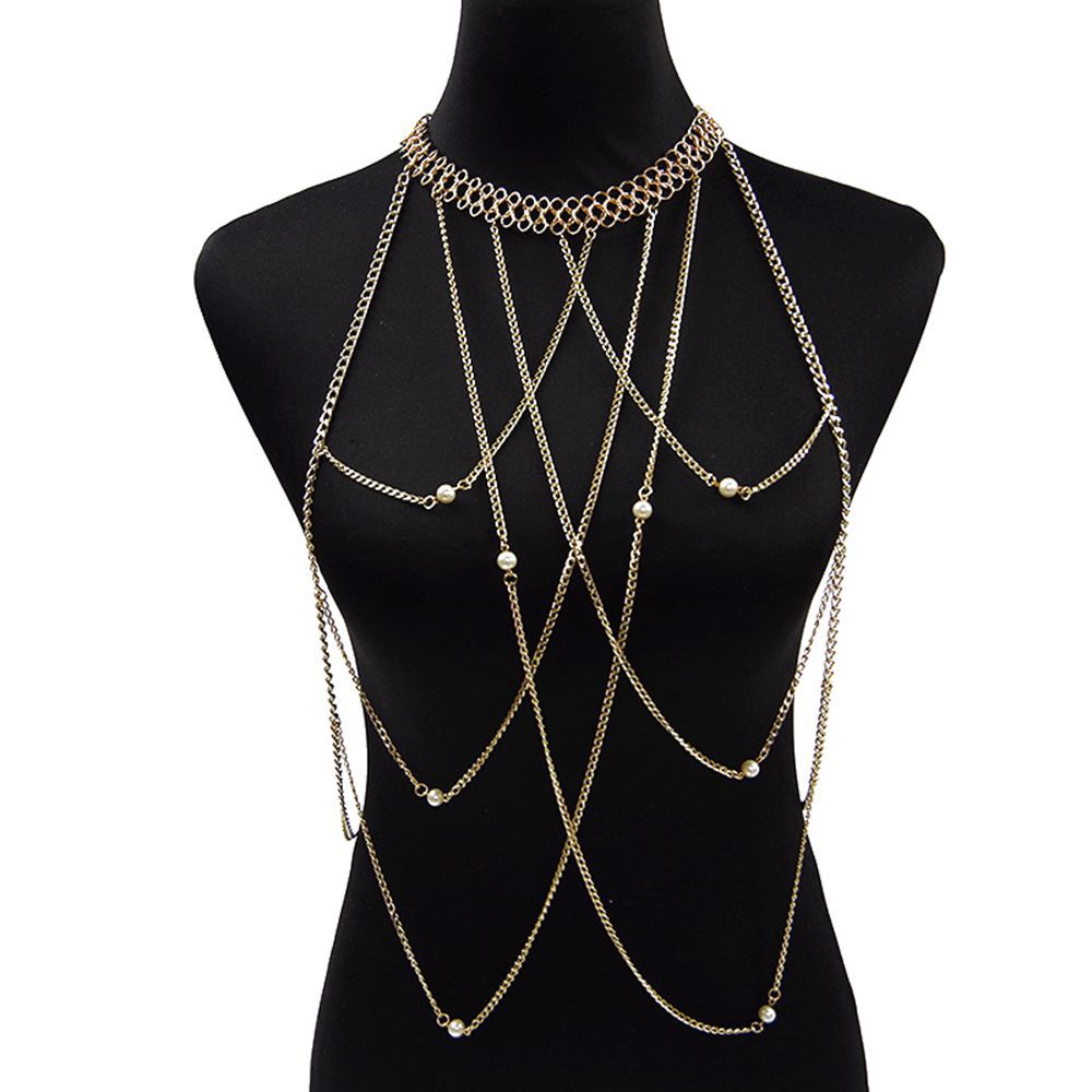 欧美外贸热销body chain身体链项链简约珍珠一体链现货 bc087