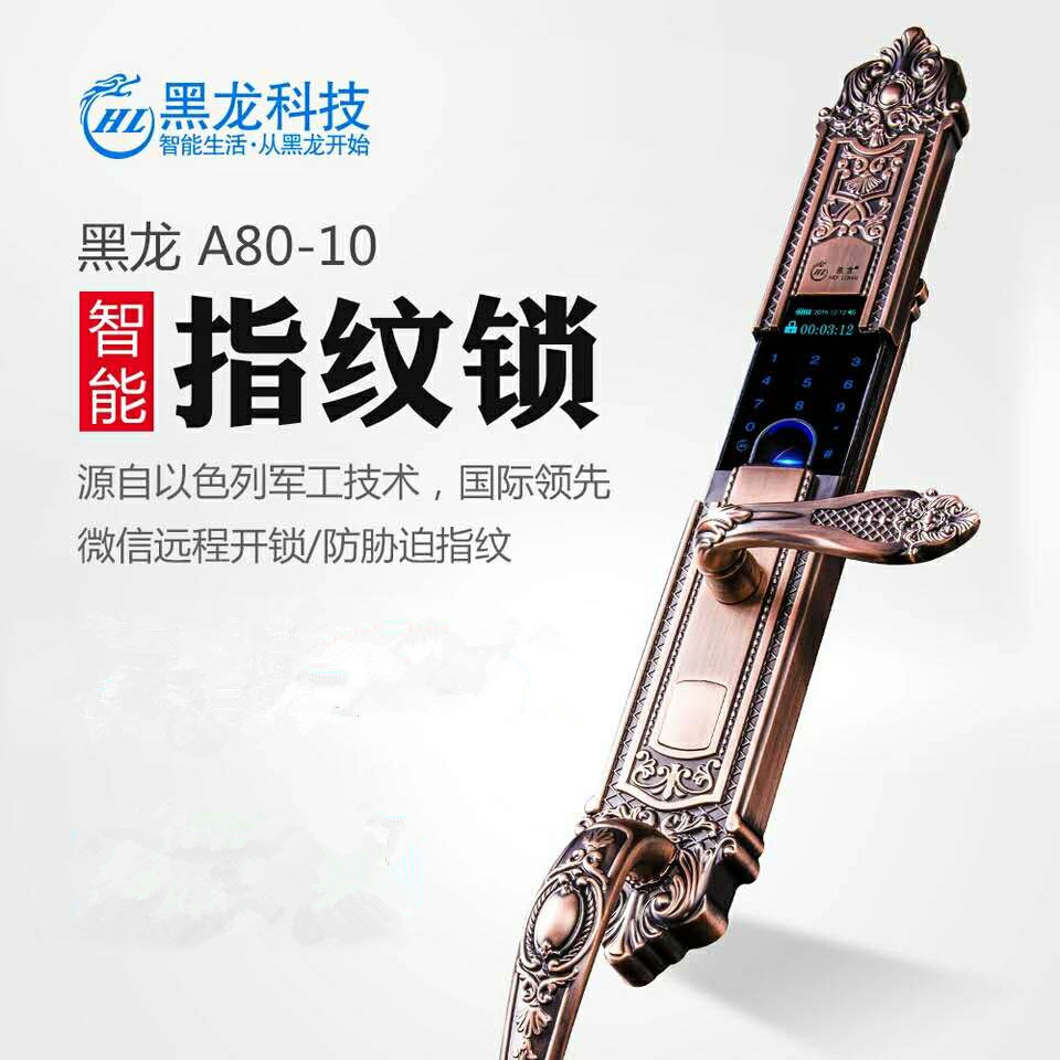 黑龙指纹锁 欧式古典 防盗门锁 微信开锁 磁卡锁 密码锁