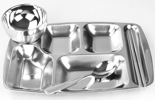 直销不锈钢无磁六格快餐盘 分格饭菜盘食堂专用 加深托盘餐具