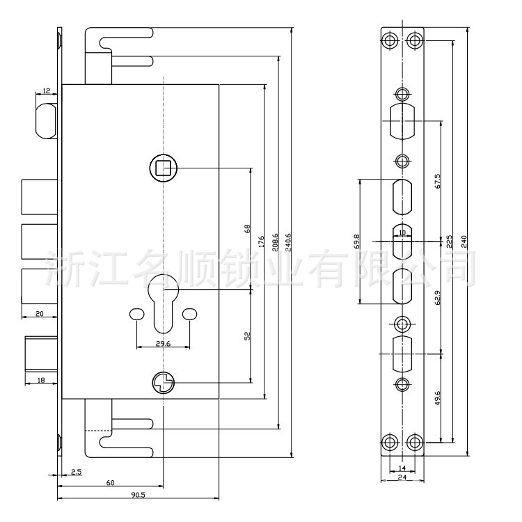 防盗门锁体,6068通用锁体,安全进户门锁体