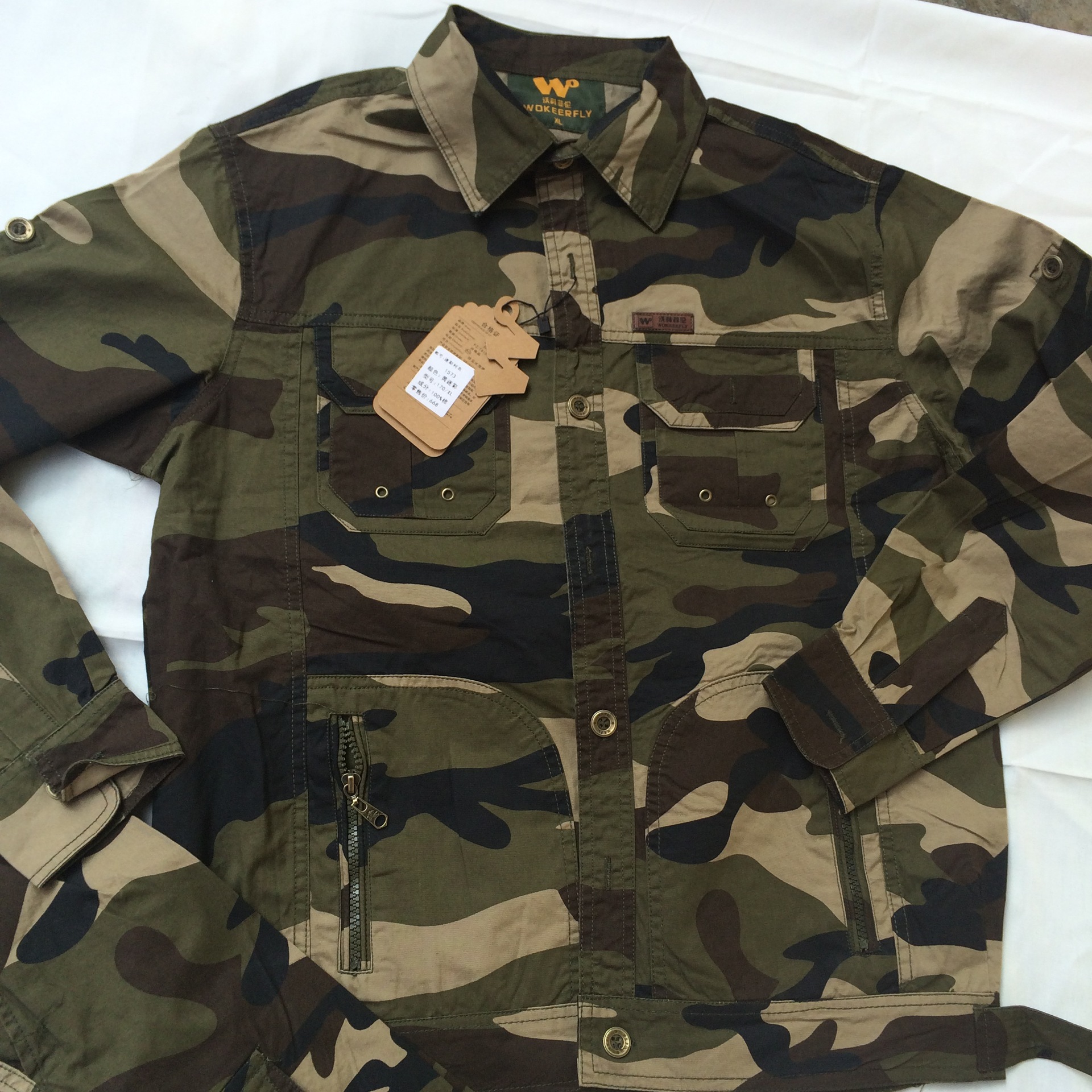 新款夏长袖迷彩服 薄款多斗休闲套装 纯棉训练服工作服外军服