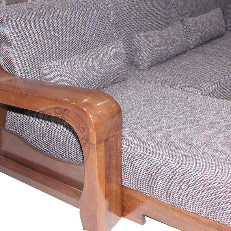 水曲柳中式实木家具 客厅拐角沙发组合 布