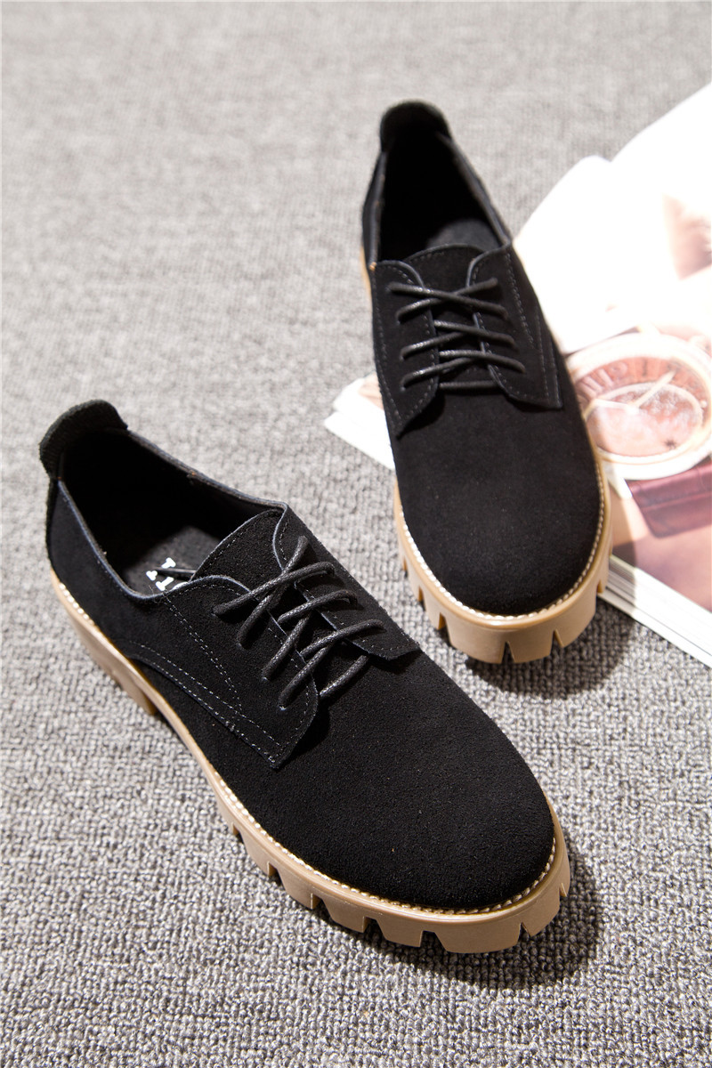 合琦美2016春季新款磨砂真皮休闲单鞋牛筋底女鞋系带鞋子潮 代理