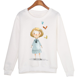ebay热卖 时尚简约可爱 卡通小女孩图案 百搭内搭长袖卫衣