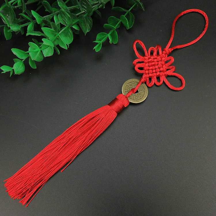 义乌小饰品6盘铜钱流苏中国结挂饰 节庆手工编织小礼品挂饰批发