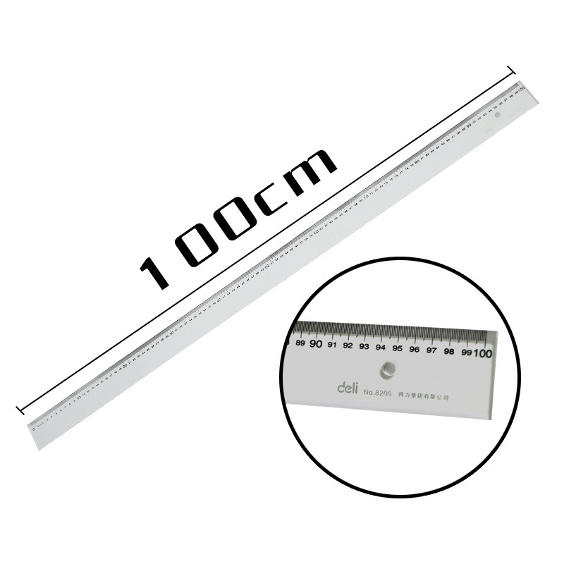 得力文具 8200大号直尺 米透明尺子1m有机直尺工程测量塑料尺批发