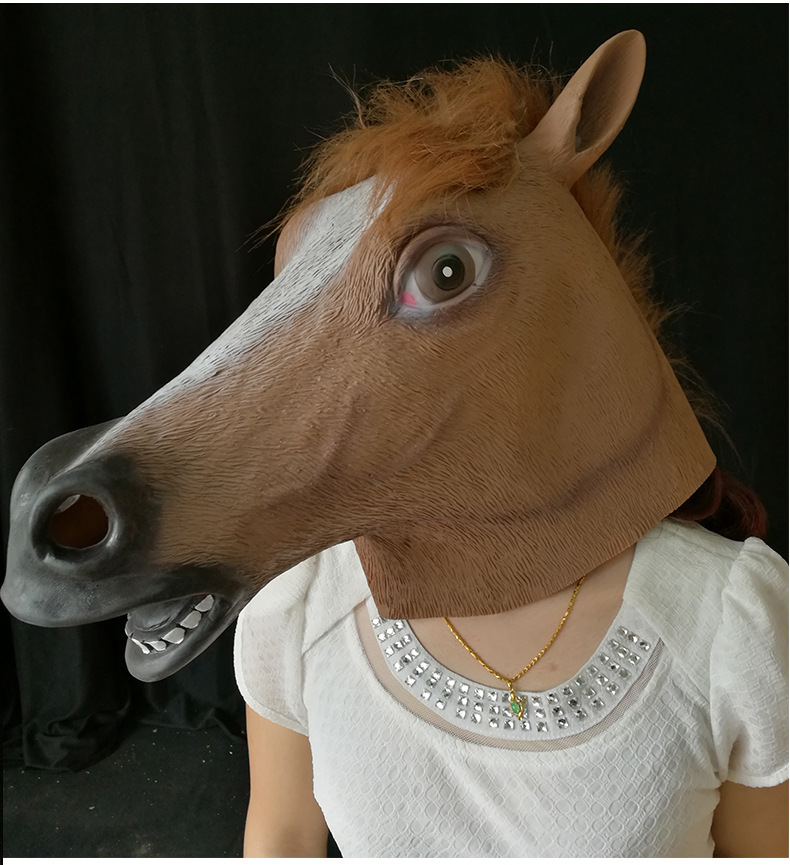 厂家直销马头面具 万圣节 化妆舞会 演出道具 天然乳胶头套定做