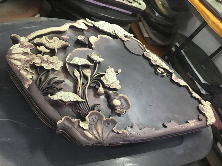 正宗紫袍玉摆件梵净山紫袍玉双带石茶盘 荷花