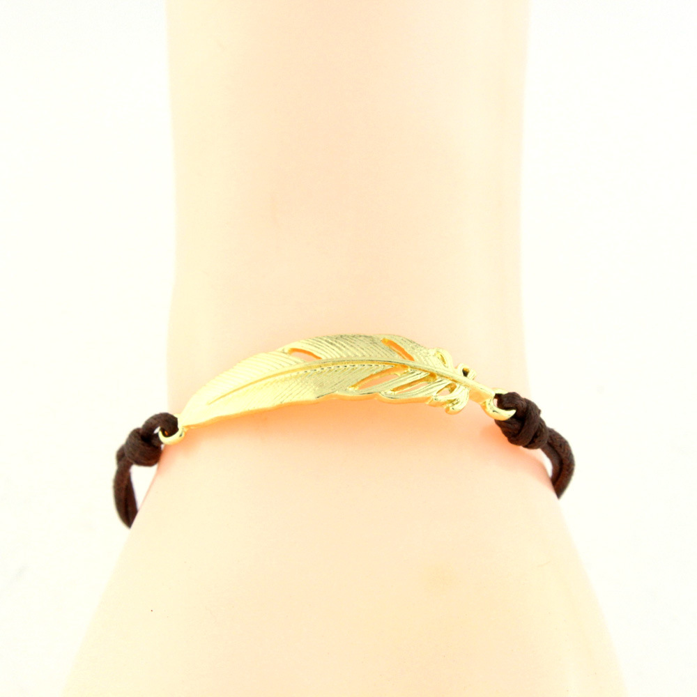 外贸热销爆款厂家直销 欧美时尚简约蜡绳树叶编织手链手环 现货