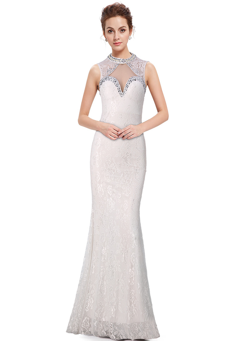 长款旗袍领晚礼服 9818白  大码(l-xl)(欧版假模特实拍)胸围:88&mdash