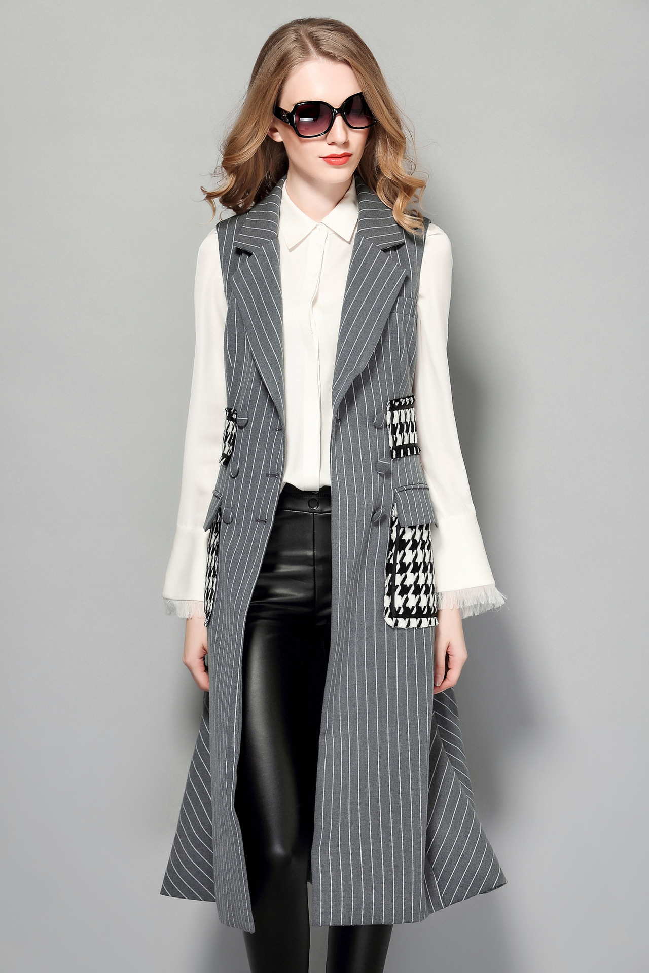 2016秋季新款女装时尚修身加长款女式马甲羊毛马甲背心一件代发