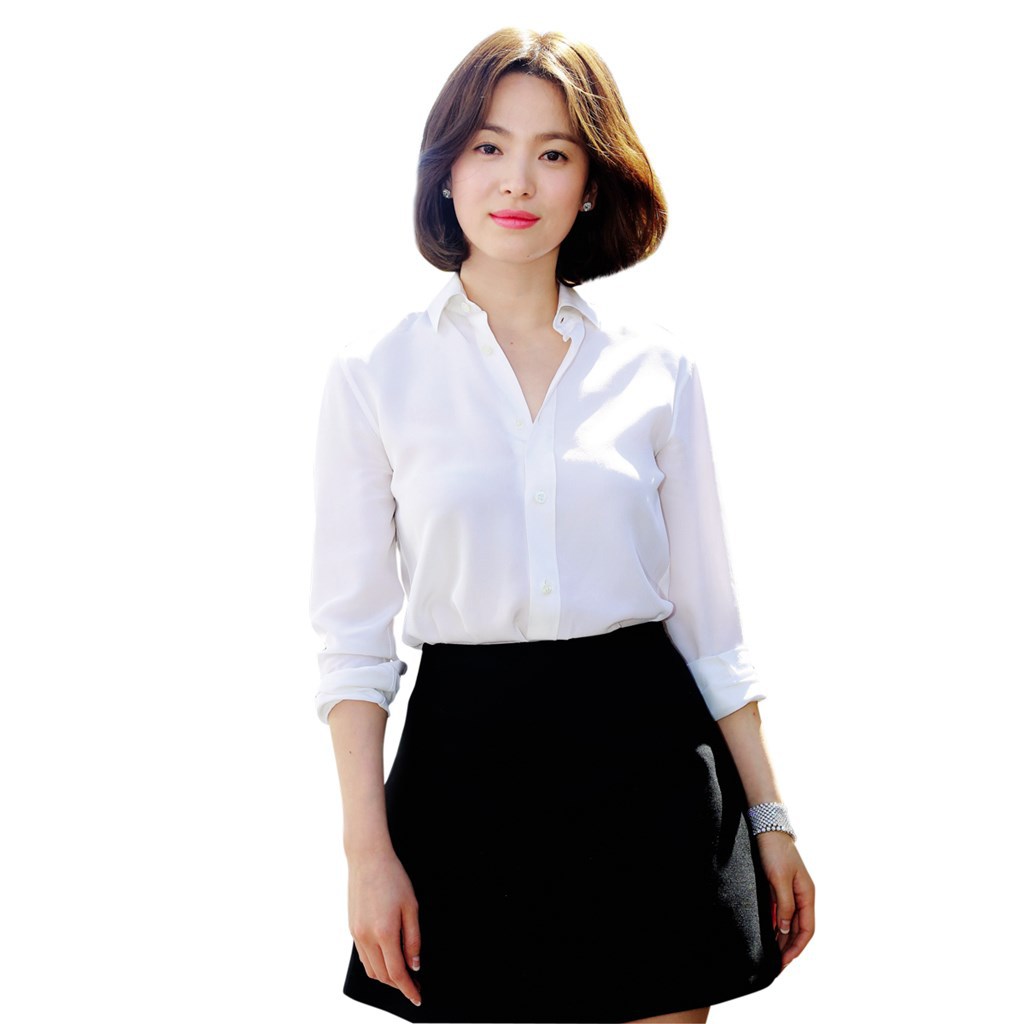 春夏新款韩剧同款简约方领纯色衬衫