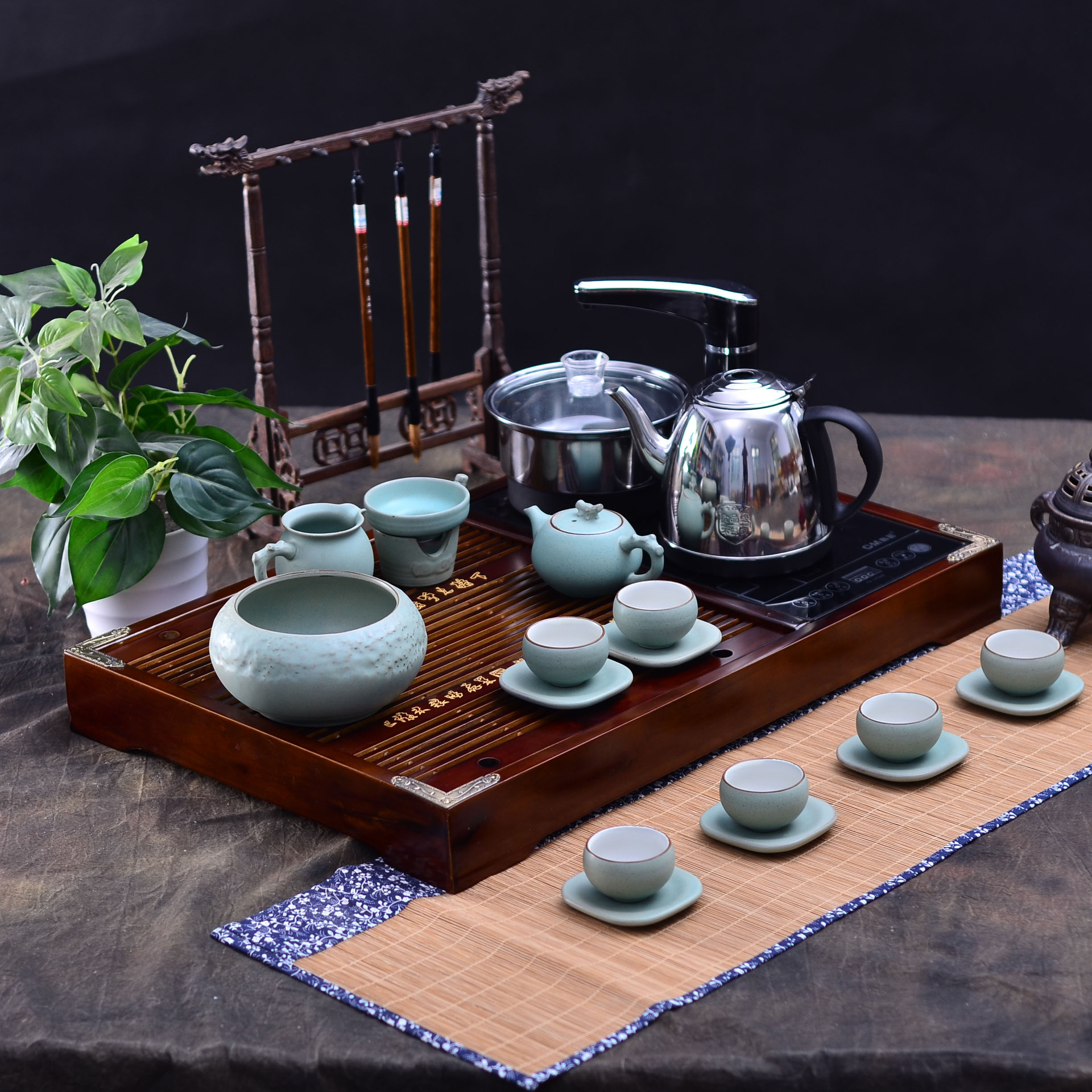 高档柯木茶盘 四合一电磁炉组合茶台功夫茶盘套装 批发实木茶盘