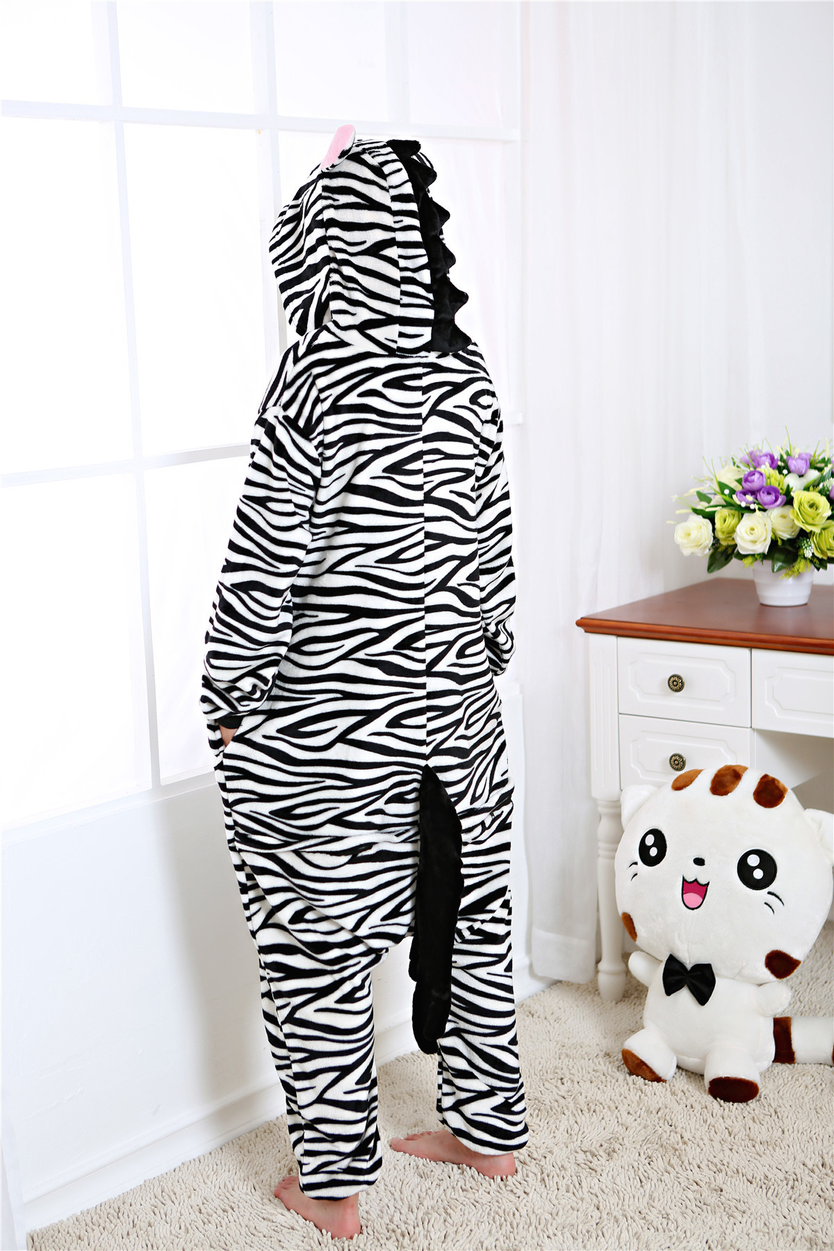 批发法兰连体睡衣斑马动物家居卡通秋冬季男女士长袖珊瑚绒情侣服