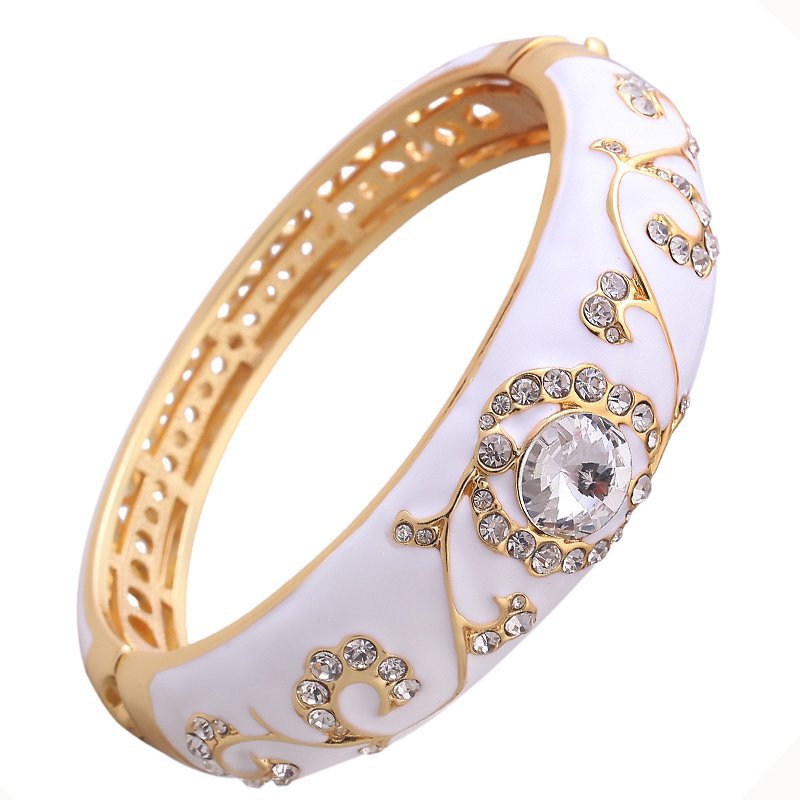 景泰蓝手镯女镀金珐琅镯子日韩潮流饰品水钻配饰民族风珐琅彩首饰