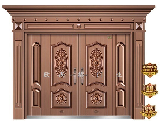 高档仿真铜别墅客厅四开子母门 带门头锌合金甲级安全防盗非标门