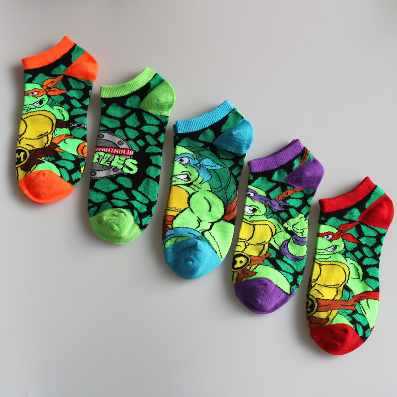 夏季新款卡通忍者神龟系列男女同款迷彩隐形船袜 短筒袜子 运动袜