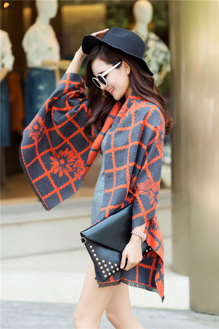 花格子围巾仿羊绒围巾女秋冬季女士围巾空调披肩保暖羊绒围巾围脖