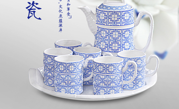 厂家直销金百川陶瓷青花创意水杯水具套装凉