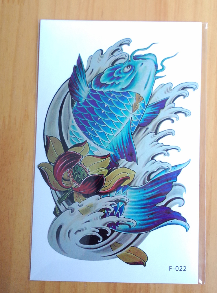 跨境货源鲤鱼花臂 厂家批发纹身贴 防水环保贴纸 一件代发定制