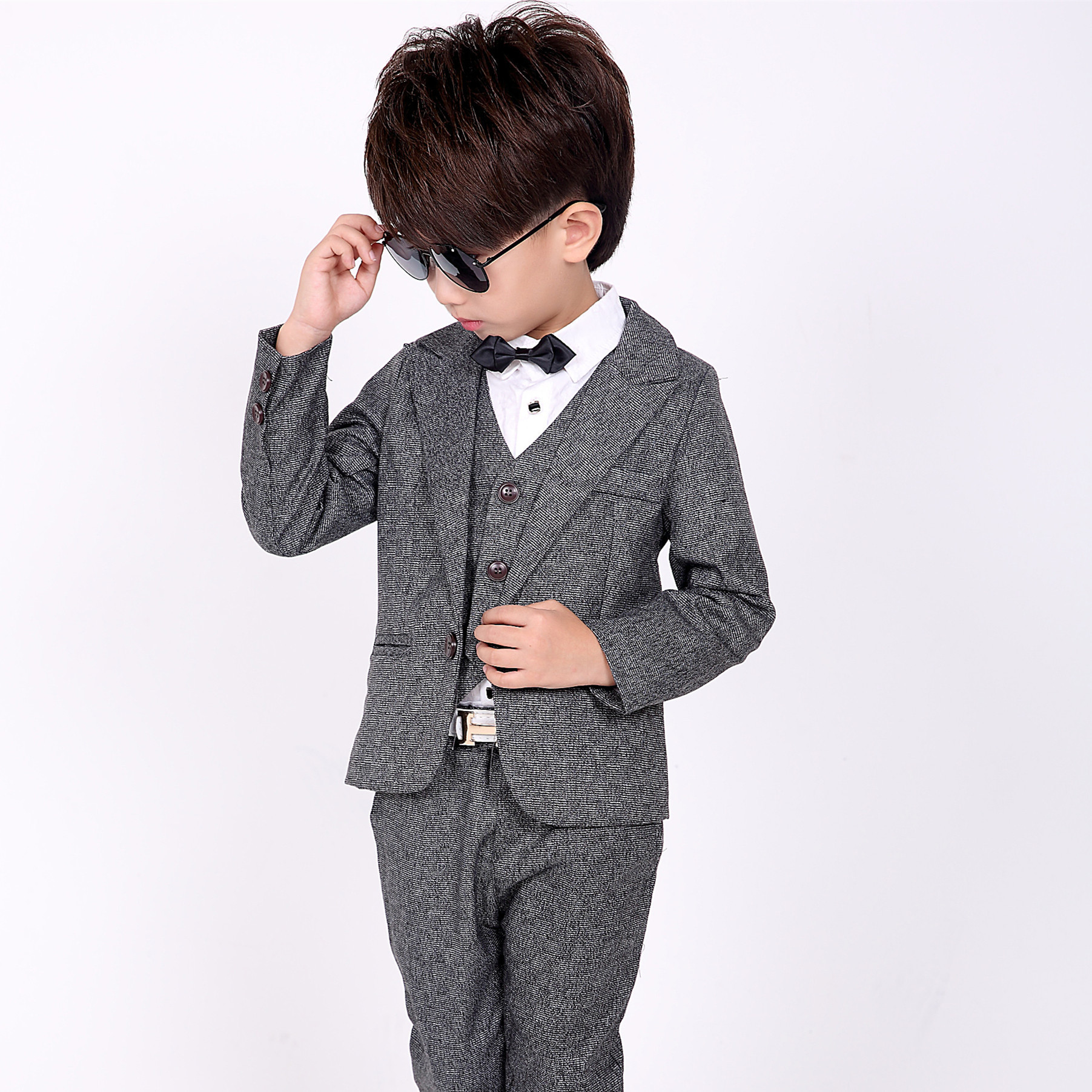 童装2018秋冬新款英伦男童西装套装马甲西服三件套小西服花童服g