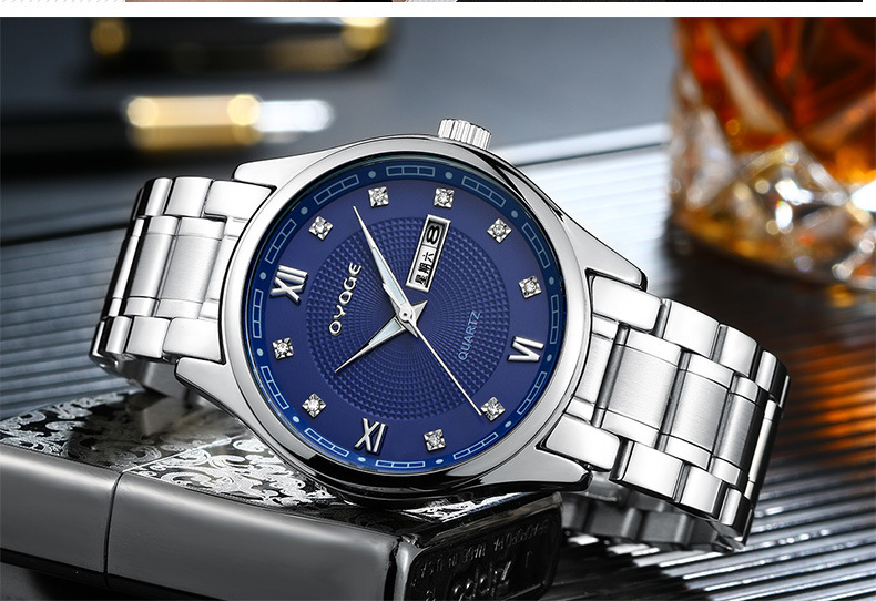 欧雅格瑞士正品夜光男士腕表钢带男表防水运动时尚石英学生手表男