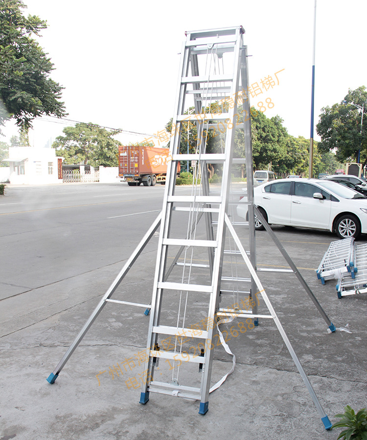 铝焊消防人字梯 高档铝合金人字梯 双侧脚稳固拉绳升降梯