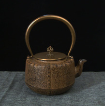 铸铁茶壶（钮扣）古黄大容量煮茶 生铁壺 铜盖铜把日式无涂层壶