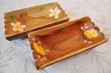 泰国木制工艺品真喜家居饰品摆件木果盘 彩绘柚木果盘