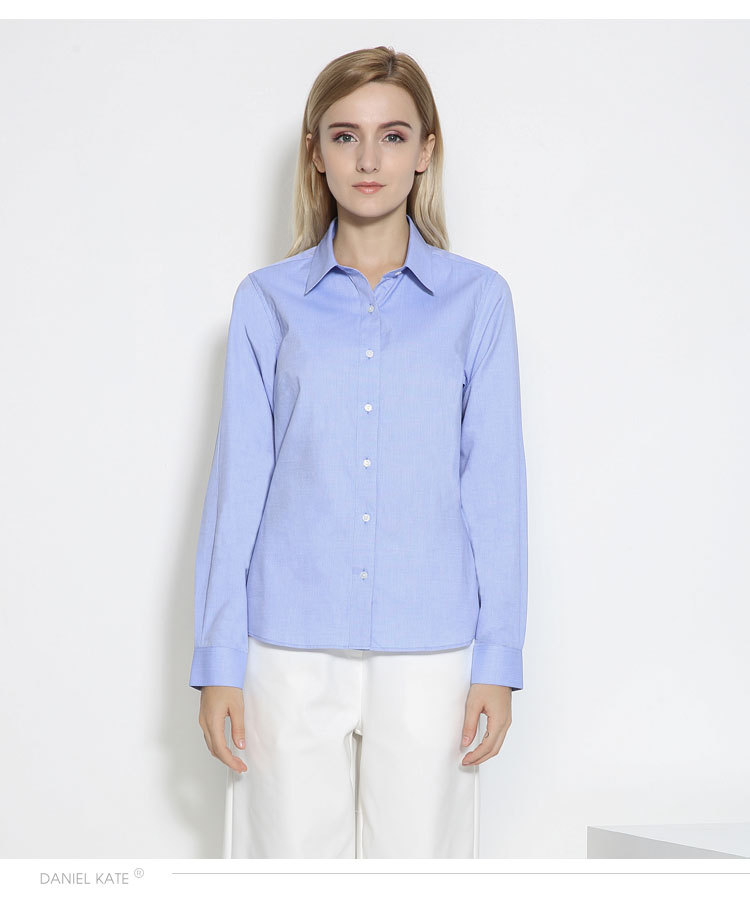 蓝色衬衫女 翻领职业正装 韩国韩范秋季百搭衬衣 女士纯棉长袖