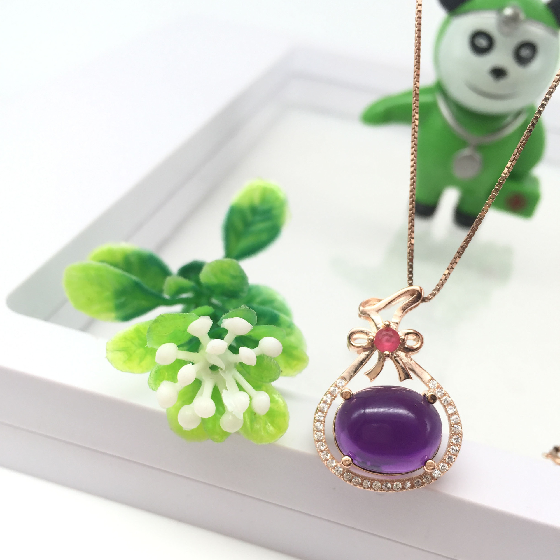 彩宝首饰 925银镶紫水晶钱袋吊坠 简单大方一件代发