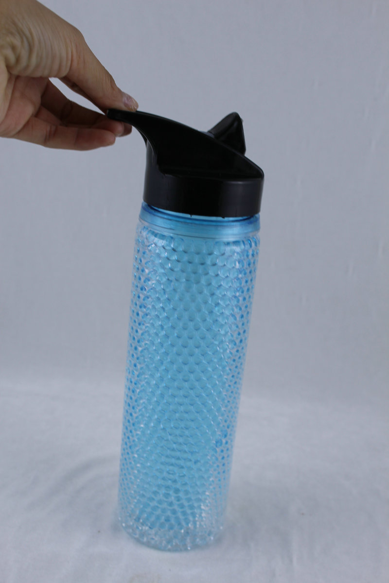 蓝色广告杯 双层塑料密封商务礼品杯 创意