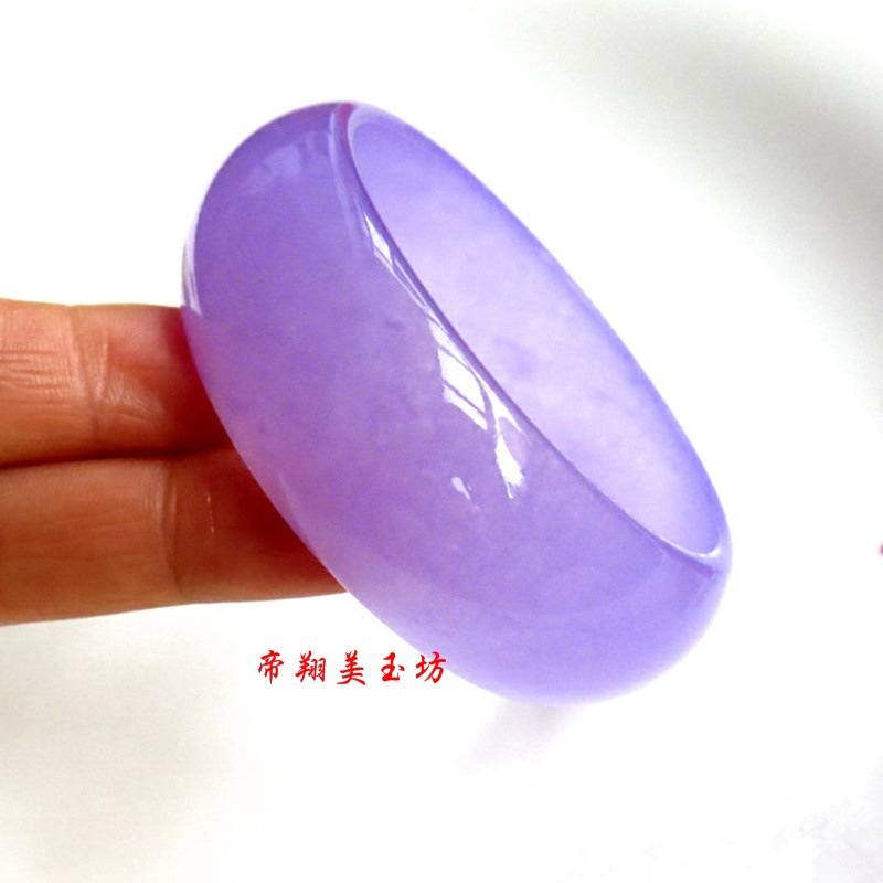 和田玉手镯新疆戈壁玉彩玉紫罗兰冰种玉手镯加宽女款玉镯