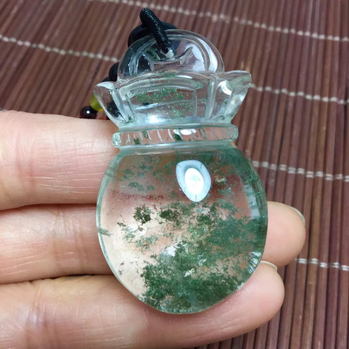 东海水晶 天然绿幽灵钱袋吊坠