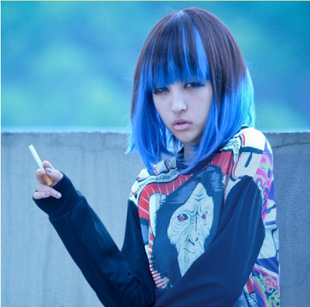 y假发厂家挑染bobo头齐刘海短发渐变假发批发彩色短