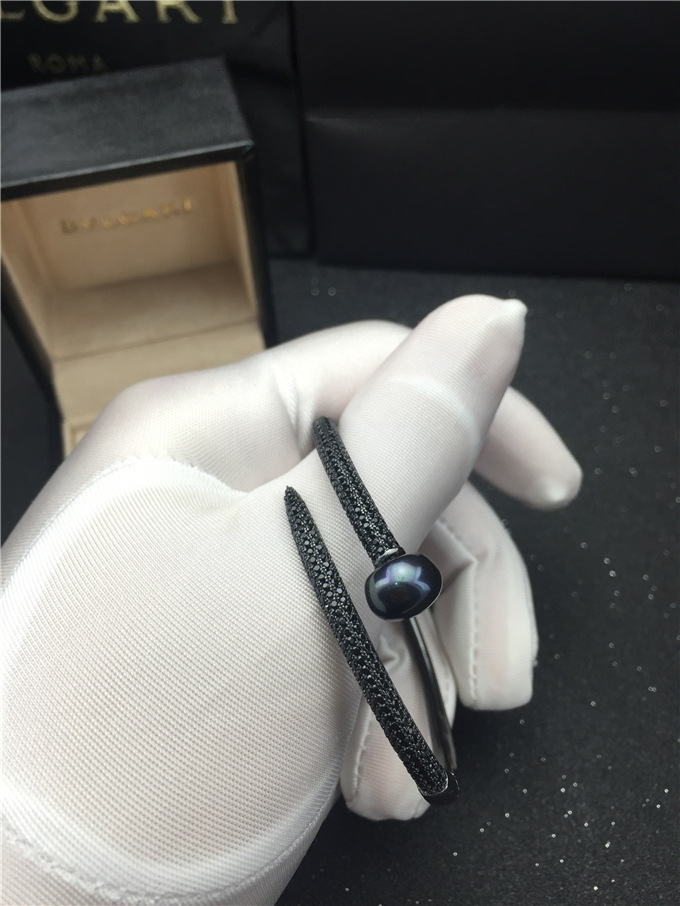 天然淡水黑珍珠钉子手镯925银制微镶满钻手环欧美明星经典款黑色