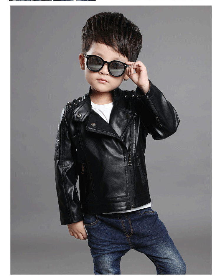 男童皮衣 中小童立领皮夹克 铆钉拉链pu皮 2016秋季新款 外贸童装