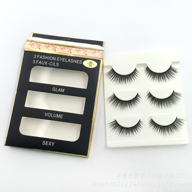 3d-10 Three Pairs of Eye Tail Pull Long False Eyelashes Fashion Nude Makeup 3D Handmade Eyelash Factory Supply