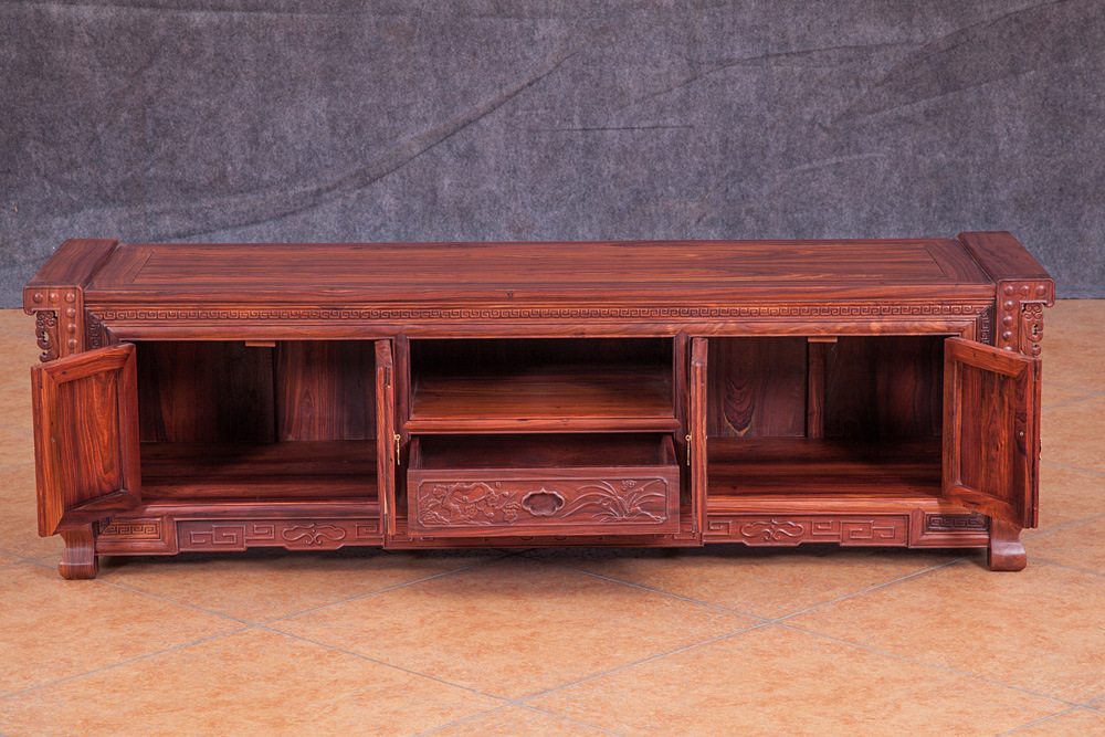 红木电视柜 中式仿古典家具 小叶红檀1.8米四季花地柜 仿古实木