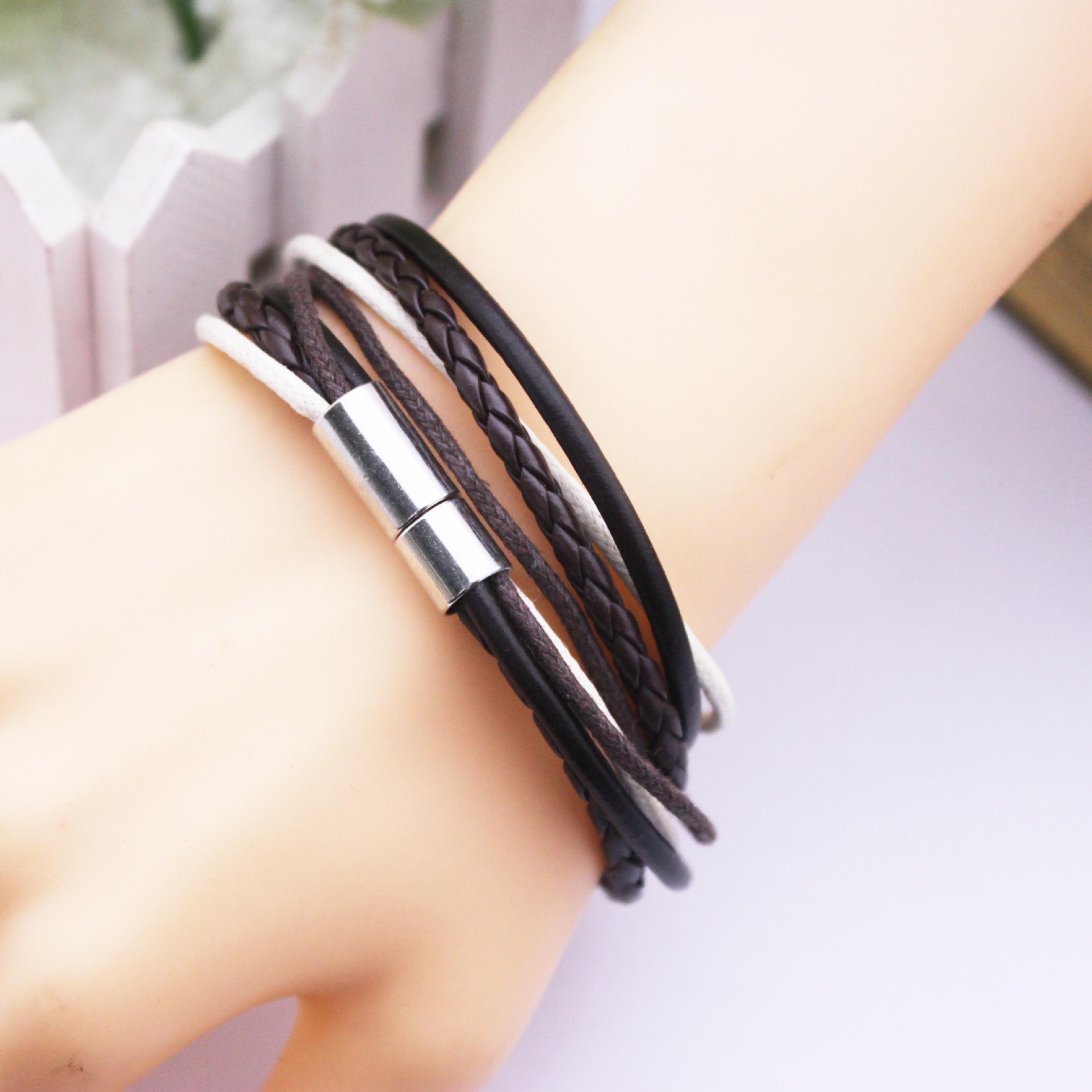 欧美复古皮绳编织手链 欧美时尚情侣皮绳手链批发