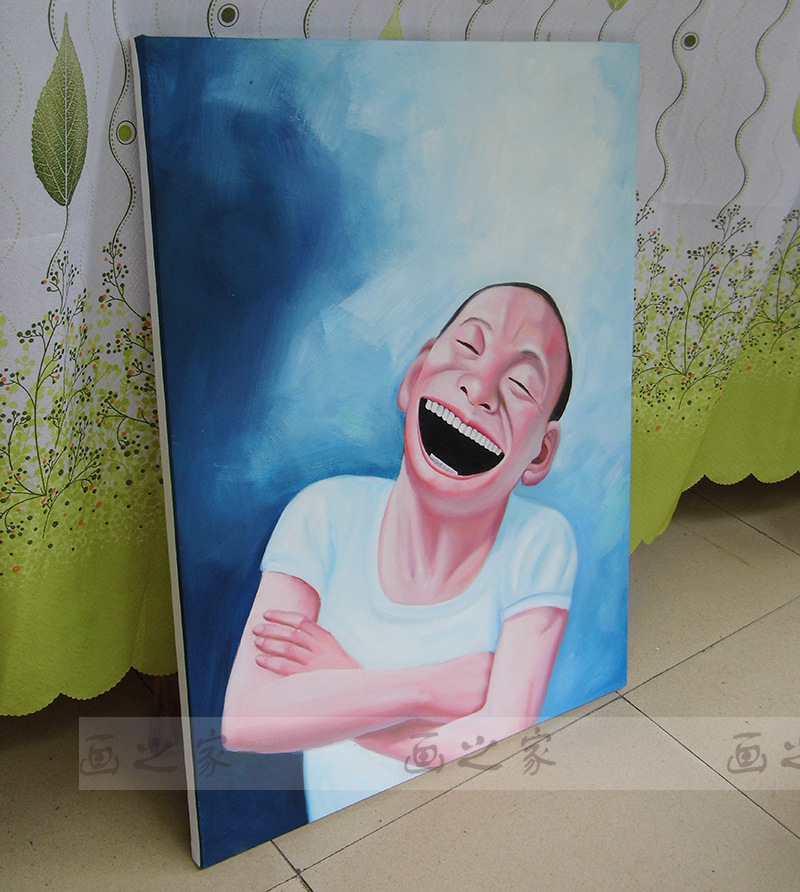 批发当代人物岳敏君大嘴巴 纯手绘油画幼儿园儿童装饰画咖啡厅