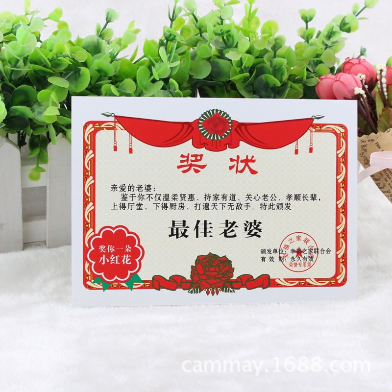 >厂家批发创意奖状 新颖珍藏娱乐纸奖品礼物爸爸妈妈老公老婆最佳妈妈