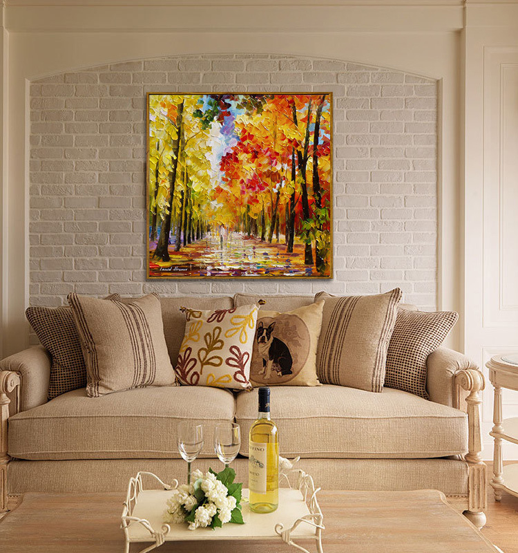 秋日私语 纯手绘油画 大幅巨幅现代简约风景客厅卧室装饰画挂画