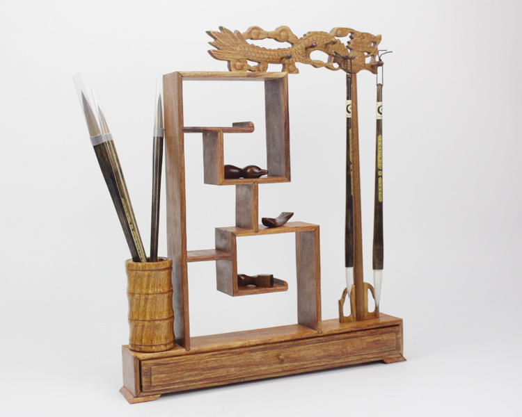 厂家直销花梨木毛笔笔挂 5针10挂礼品毛笔笔筒木制笔架 文房摆件