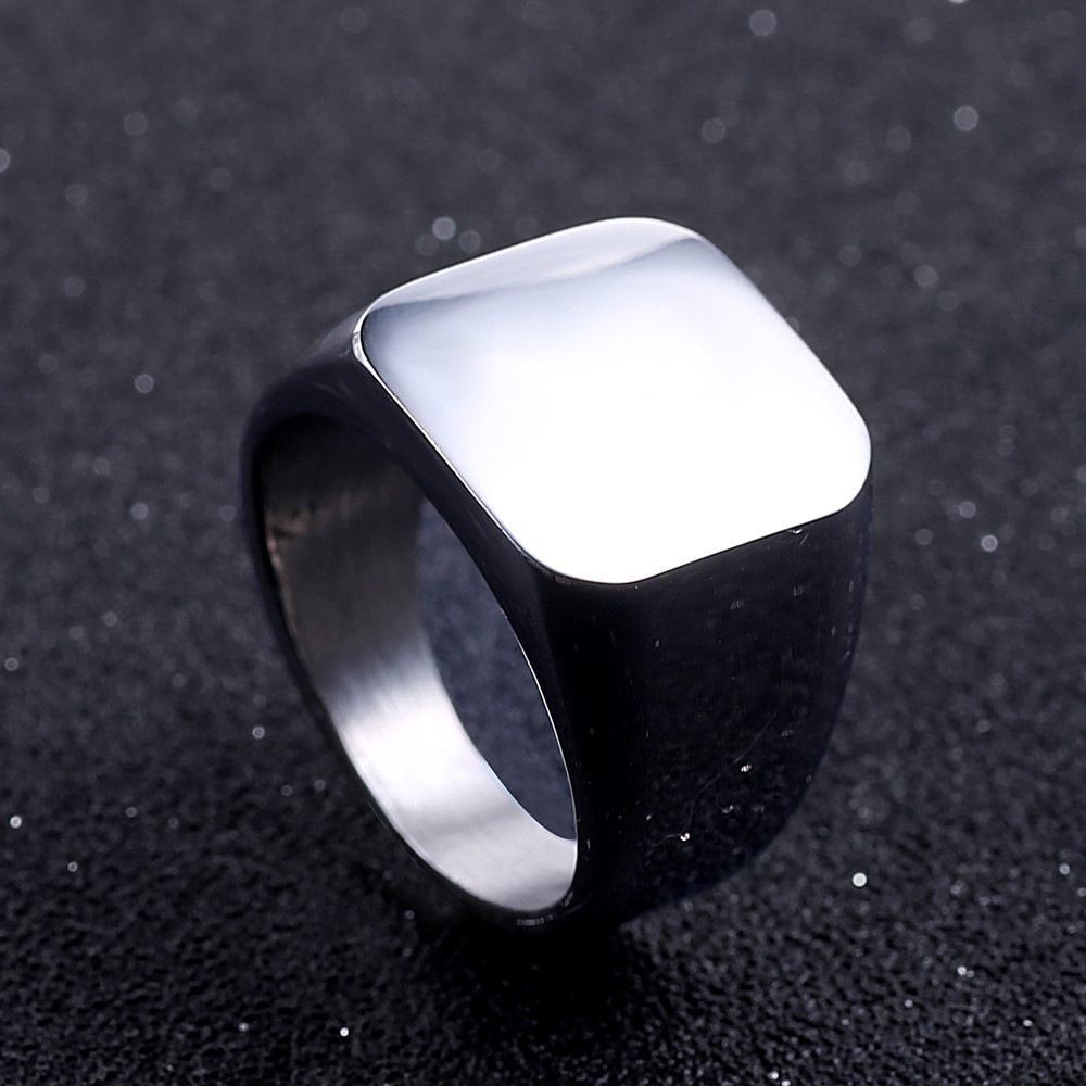 钛钢日韩简约ins男士戒指指环全光面方形欧美金色戒指尾戒子批发