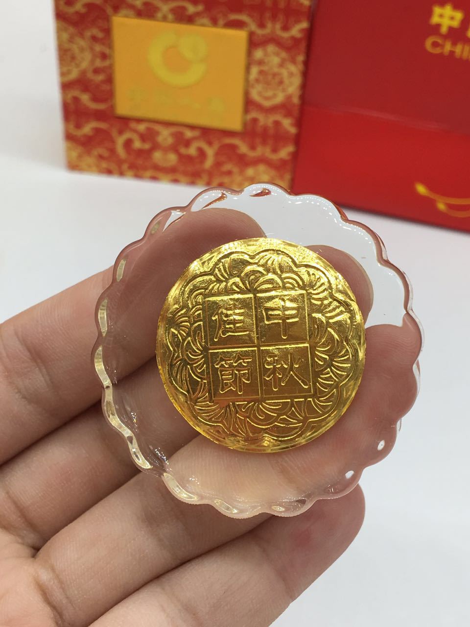 晶美金水晶镶金月饼 铜镀金月饼保险会销中秋节礼品套装定制批发