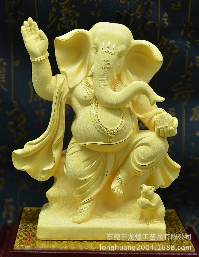 厂家直销绒沙金电铸工艺品 印度佛象鼻神汽车摆件用品 一件代发