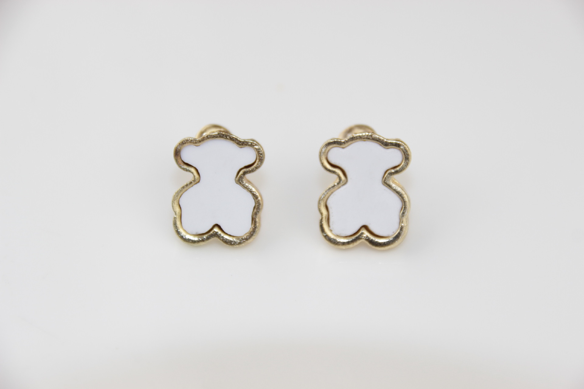 韩国滴油镶金边可爱小熊耳钉批发镀真金保色防过敏时尚气质耳钉