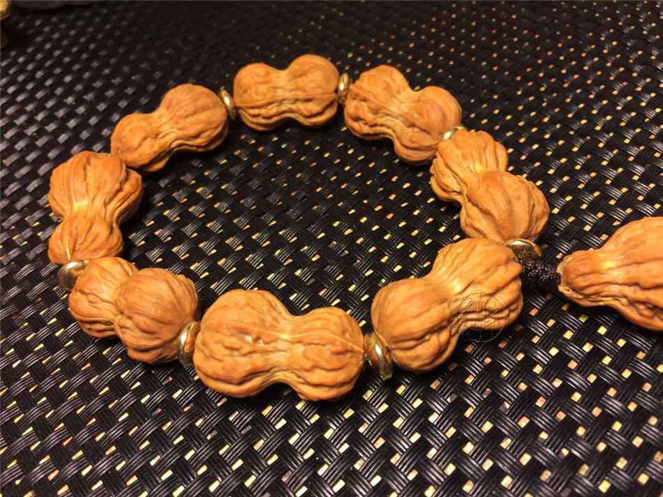 野生精品花生葫芦型文玩核桃手串花生手串皮质漂亮佛珠手链把玩.