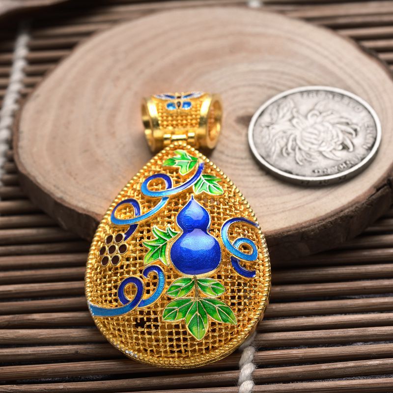 七色酷 银饰品925银镀金景泰蓝缕空小葫芦吊坠创意设计款烤蓝批发